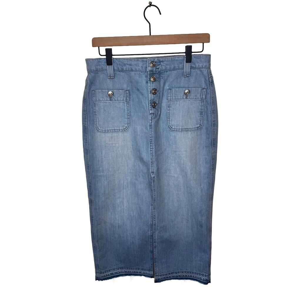 7 For All Mankind Denim Midi Skirt  100% Cotton Light Blue Size 29